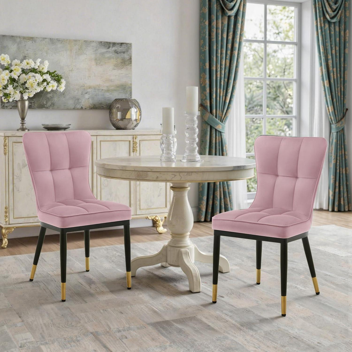 Samt Esszimmerstühle 2er Set – Rosa, Bequem & Robust