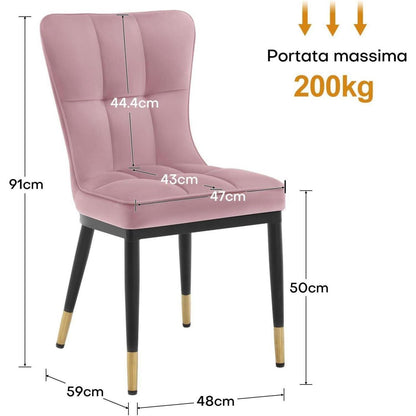 Samt Esszimmerstühle 2er Set – Rosa, Bequem & Robust