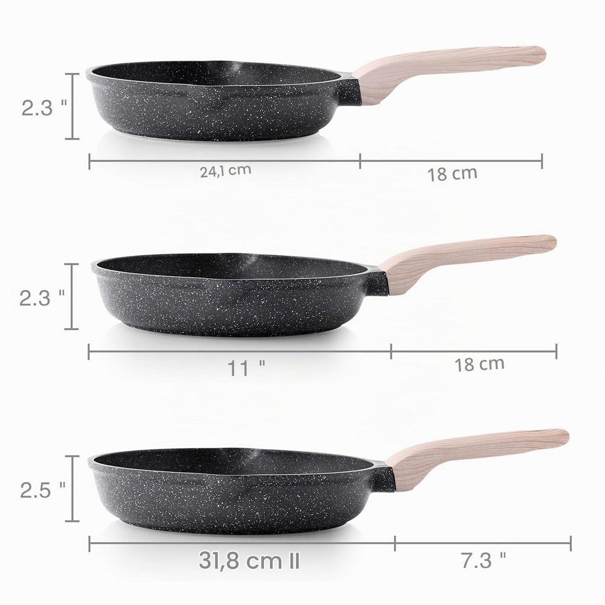 3-tlg. Antihaft Bratpfannen-Set 24/28/32 cm – Induktion