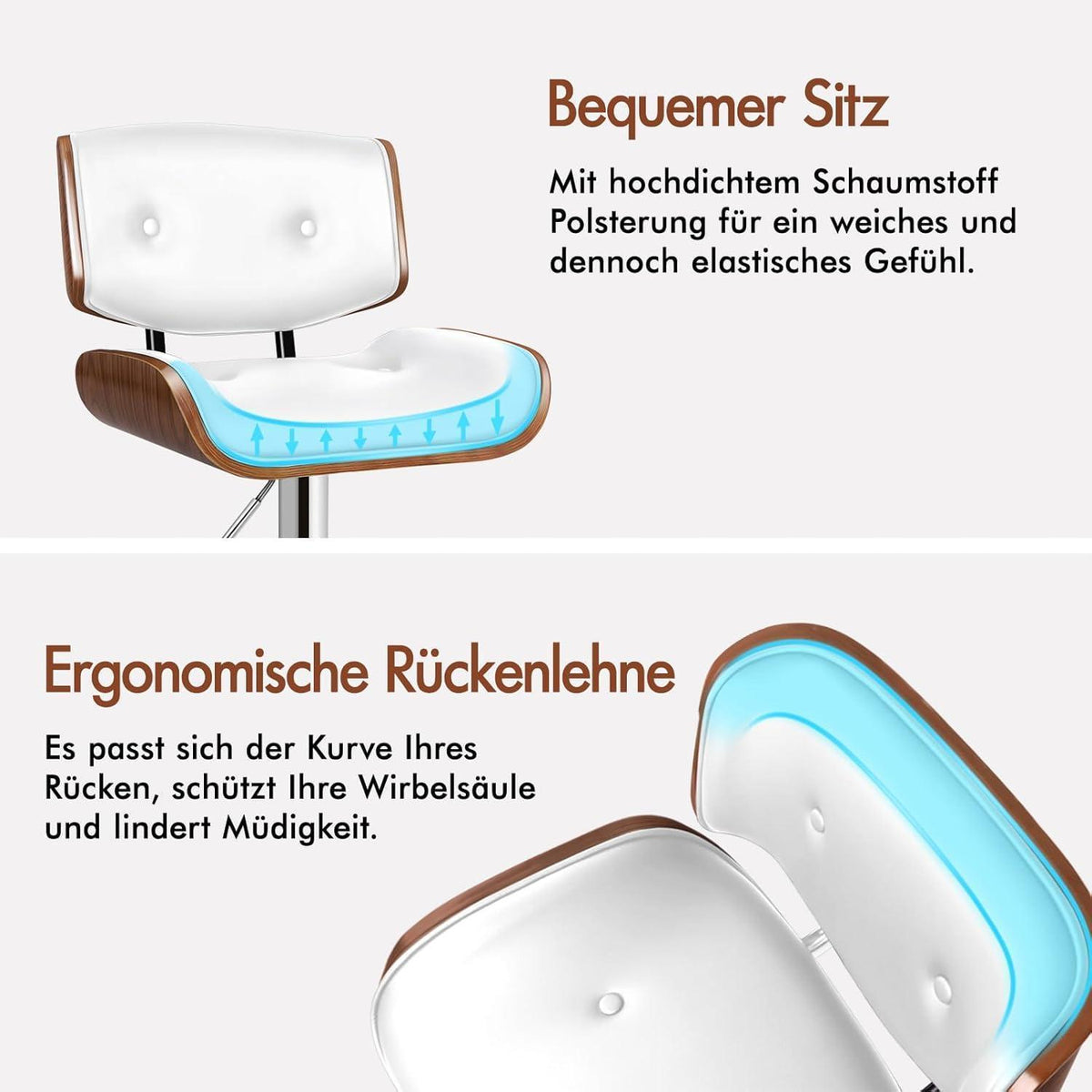 Höhenverstellbarer Barhocker mit Drehfunktion und Fußstütze - Weiß