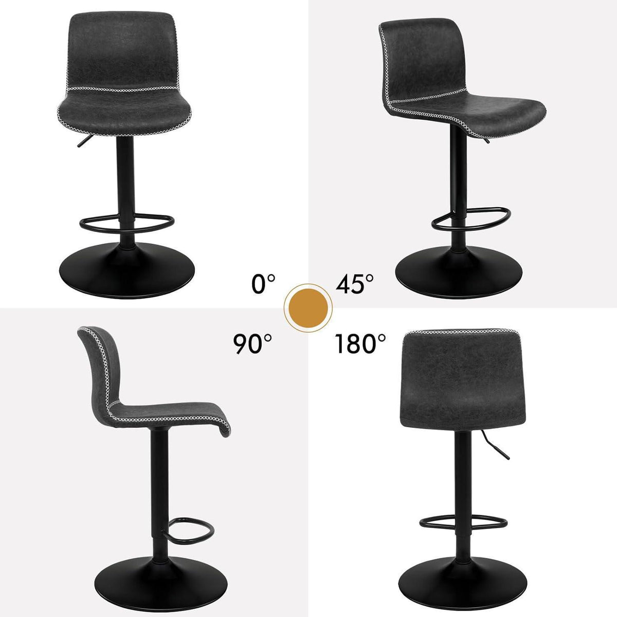 Barhocker Set 2er, Gepolstert, Drehbar, Dunkelgrau