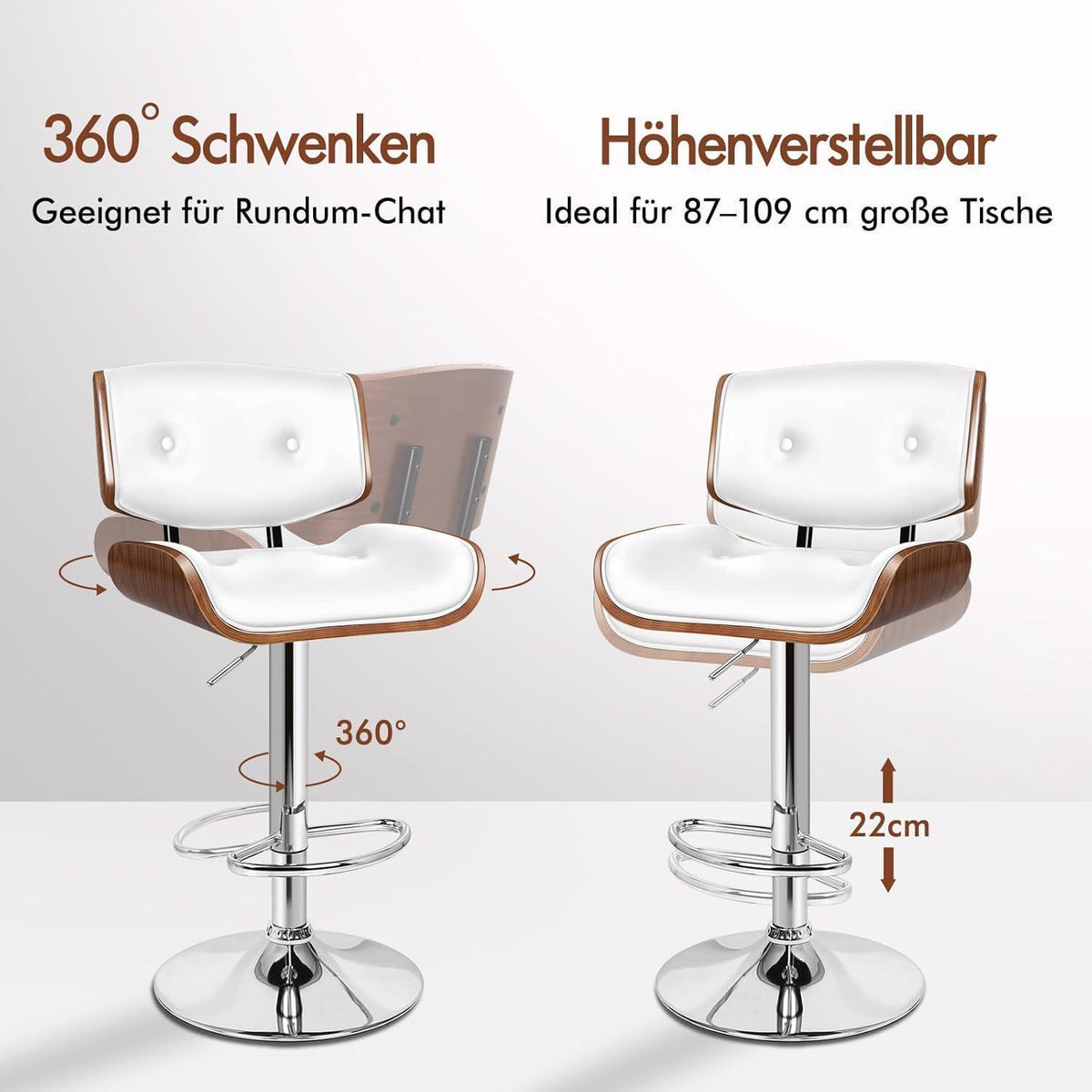 Verstellbarer Barhocker mit 360° Drehung – Weiß