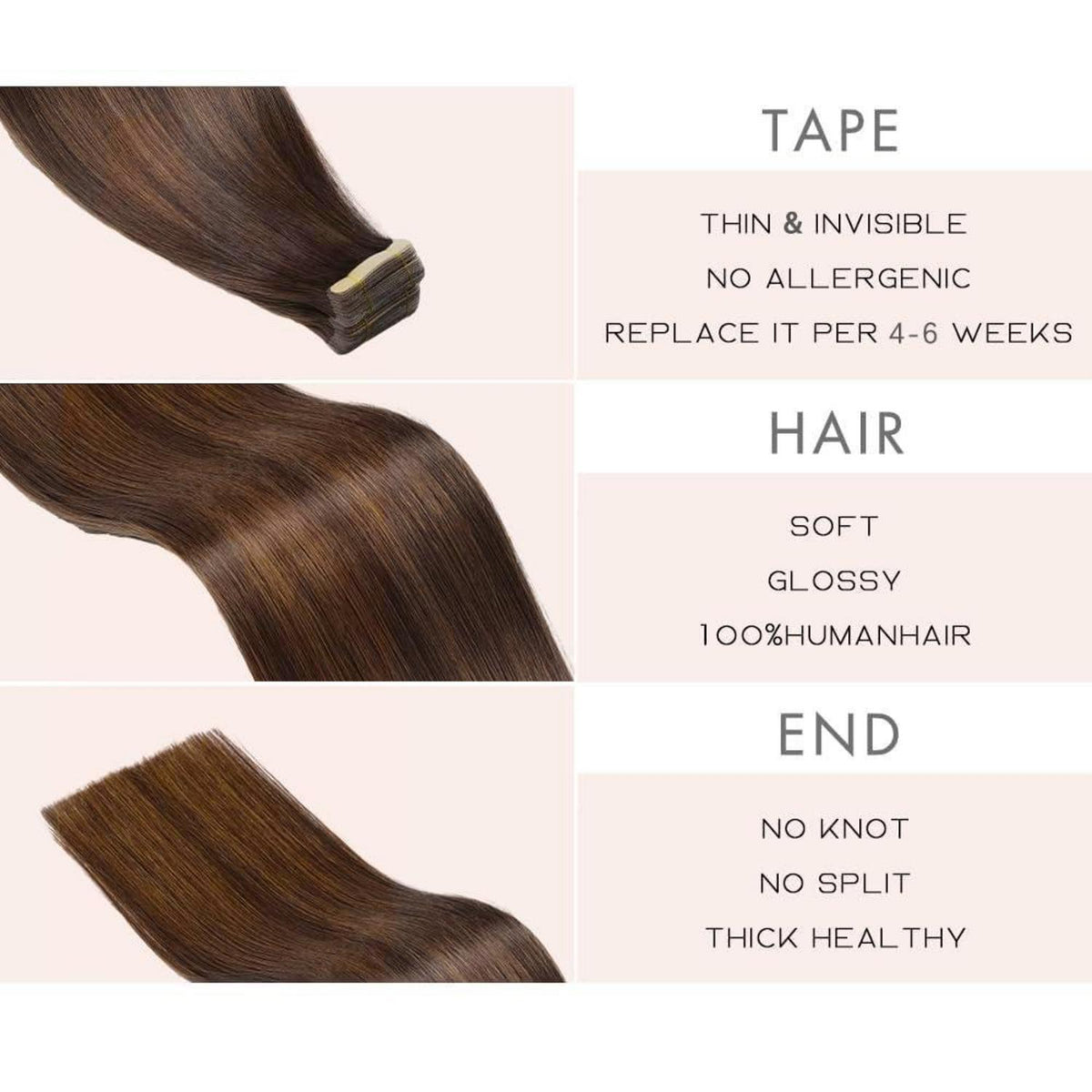 Echthaar Tape Extensions Braun Balayage 60cm (24 Zoll)