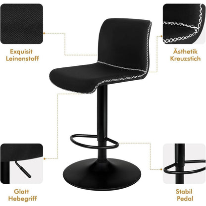 Gepolsterte Barhocker 2er-Set, höhenverstellbar, Schwarz