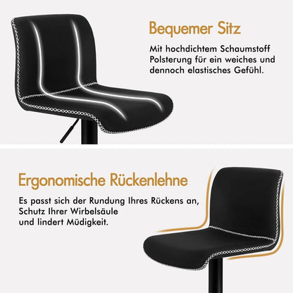 Gepolsterte Barhocker 2er-Set, höhenverstellbar, Schwarz