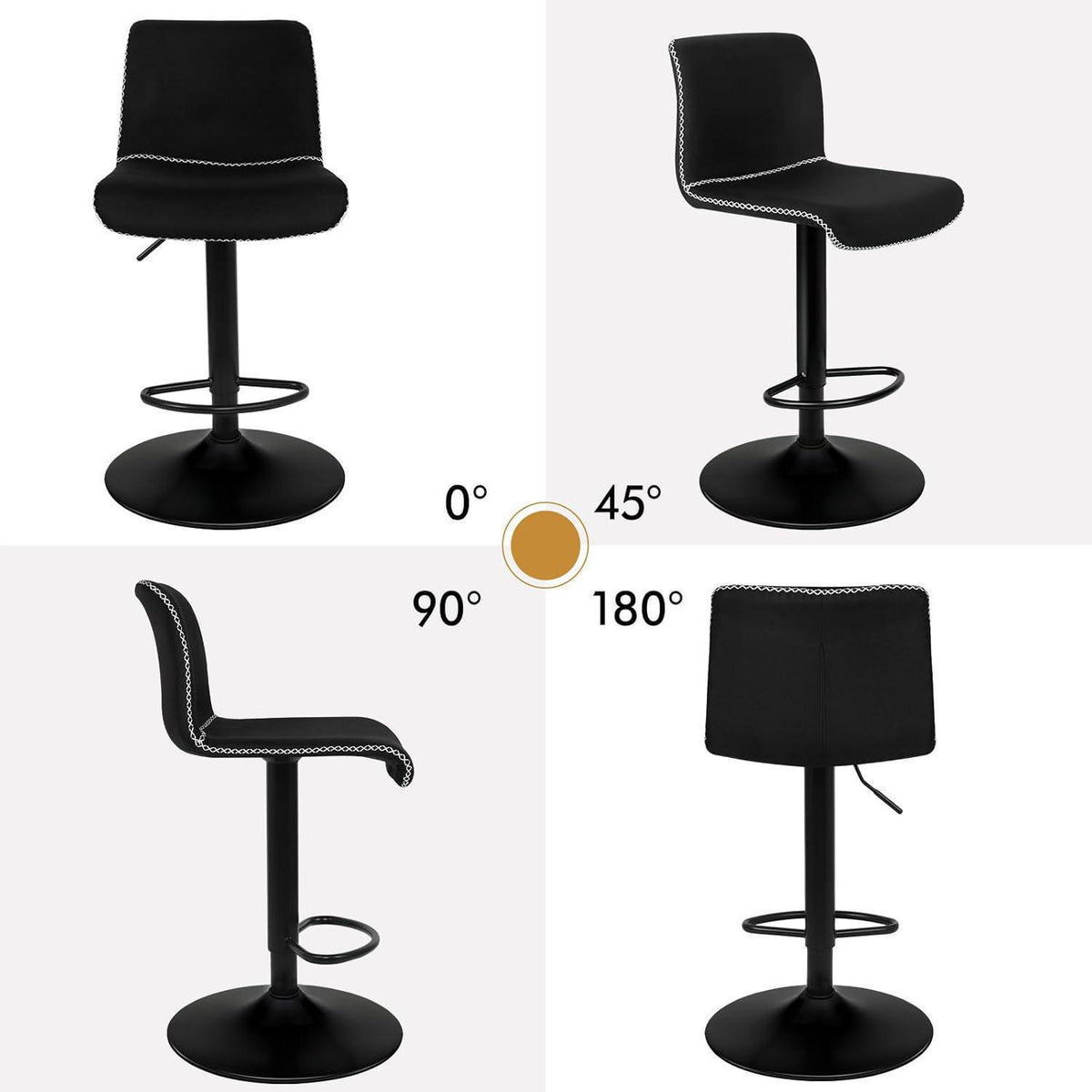 Gepolsterte Barhocker 2er-Set, höhenverstellbar, Schwarz
