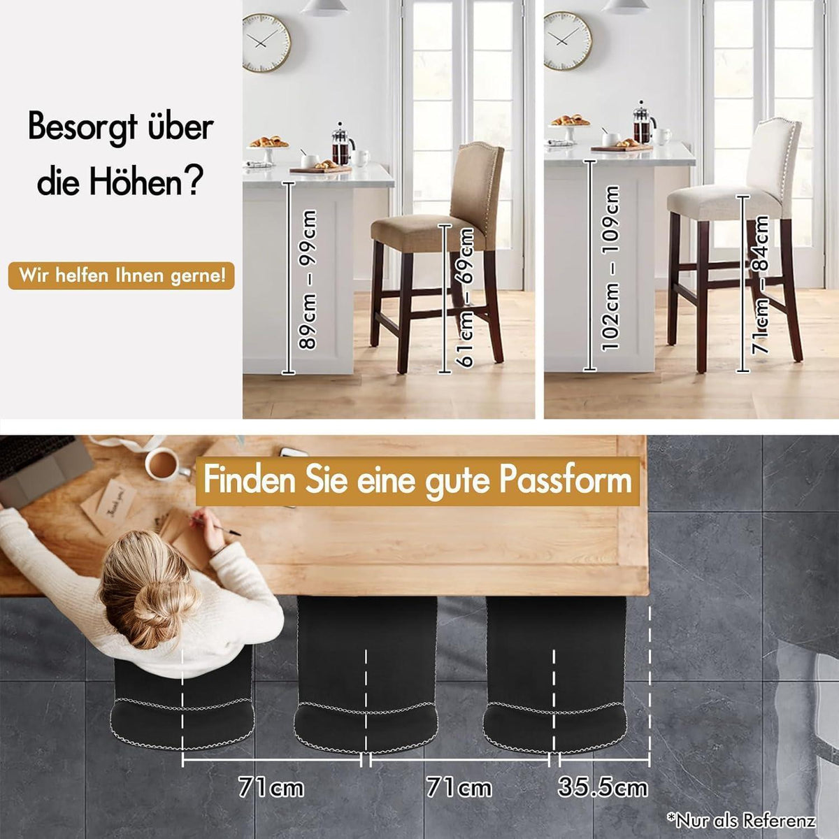 Gepolsterte Barhocker 2er-Set, höhenverstellbar, Schwarz