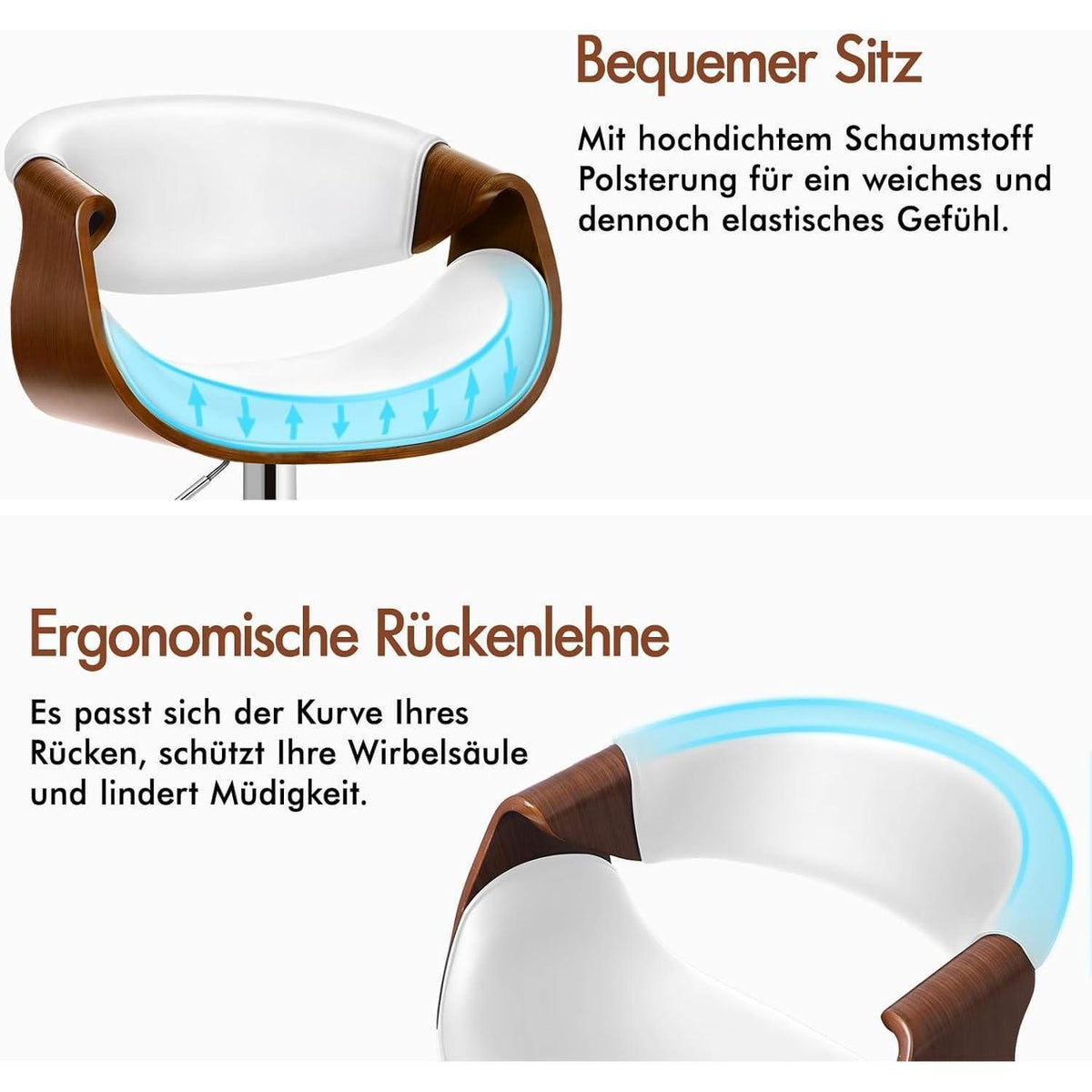 Verstellbarer Barhocker mit Fußstütze – Schwerlast, Weiß