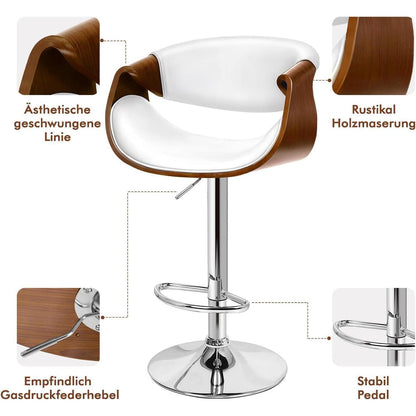 Höhenverstellbarer Barhocker mit Holzlehne – Weiß