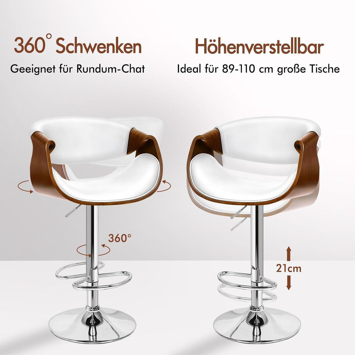 Höhenverstellbarer Barhocker mit Holzlehne – Weiß