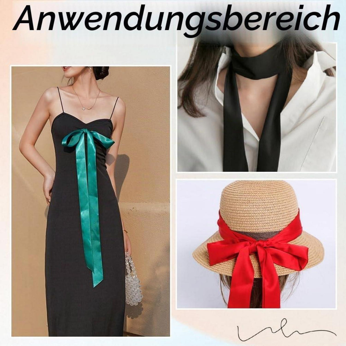 Schmaler Satin-Schal 2er-Set Schwarz für Damen