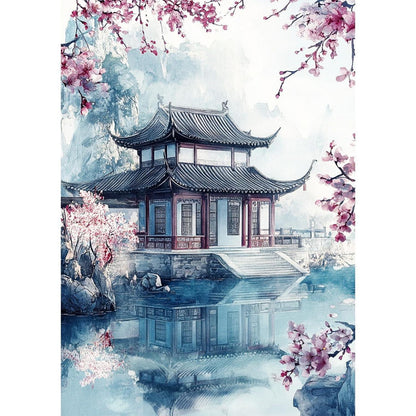5D Diamantmalerei Chinesische Architektur – DIY Landschaftsbild