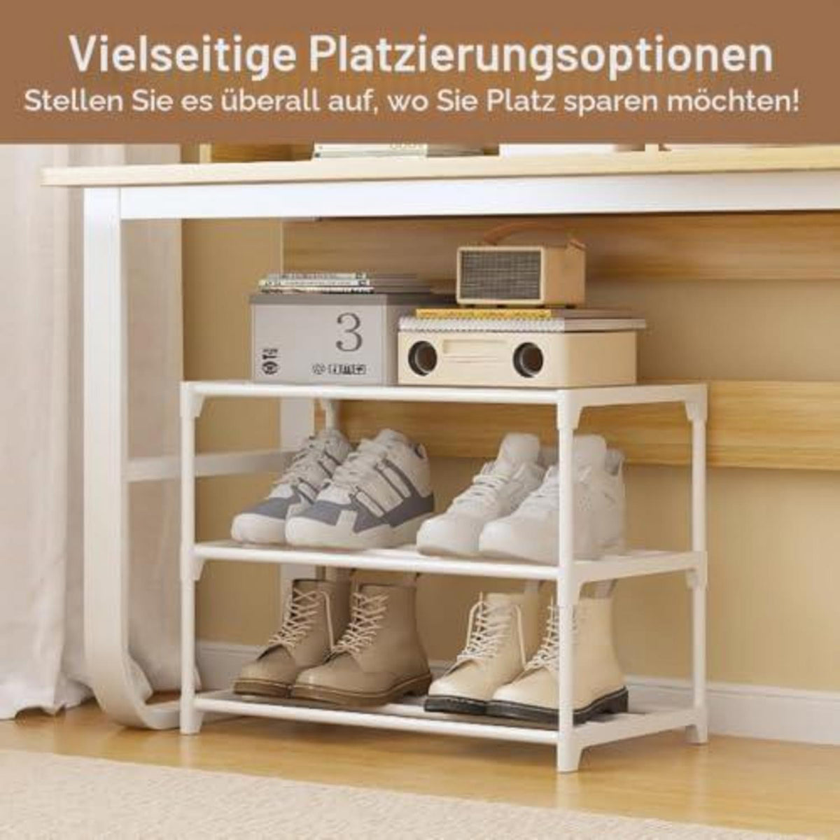 Schuhregal Schmal – 3 Ebenen, Metall & Weiß – Platzsparende Schuhablage