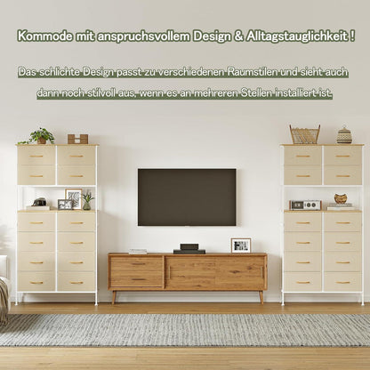 Hochkommode mit 12 Schubladen – Beige, Metallgestell, 80x163 cm