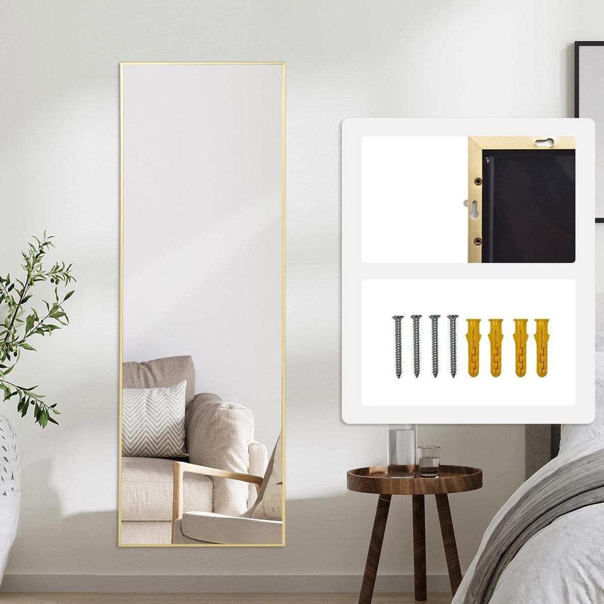 Über-Tür-Spiegel Gold – 122x35cm, Vollbild, Wandmontage