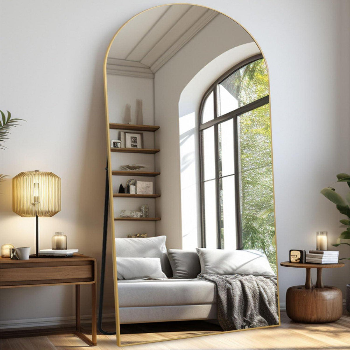 Gewölbter Ganzkörperspiegel 204x104cm – Stehspiegel Gold für Wohnzimmer