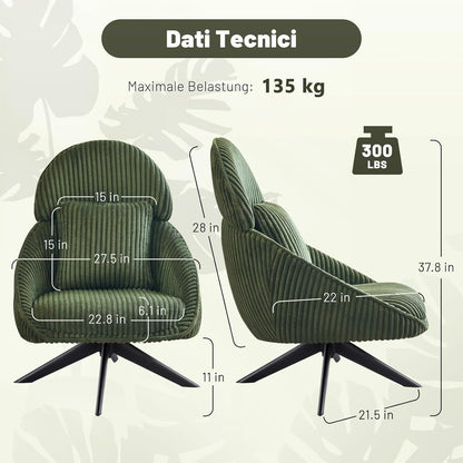 Drehbarer Loungesessel mit Kissen – Bequemer Sessel Grün