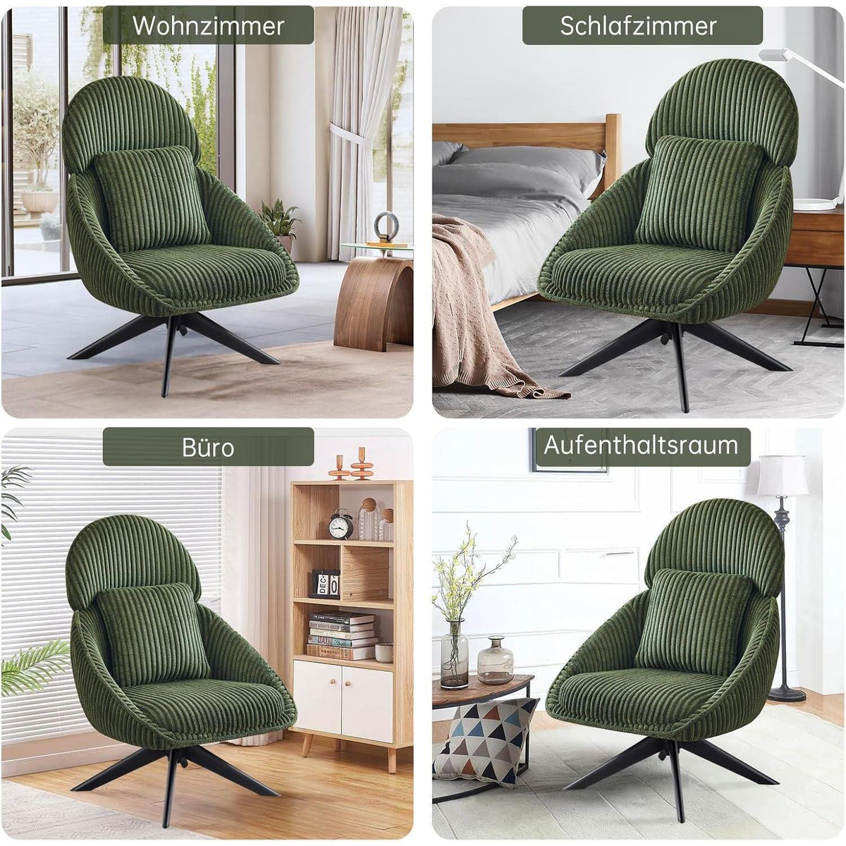 Drehbarer Loungesessel mit Kissen – Bequemer Sessel Grün