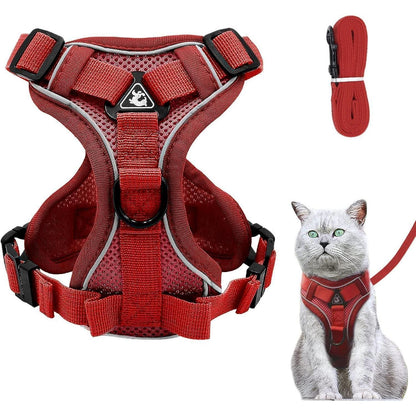 Ausbruchsicheres Katzengeschirr mit Leine, Rot XS