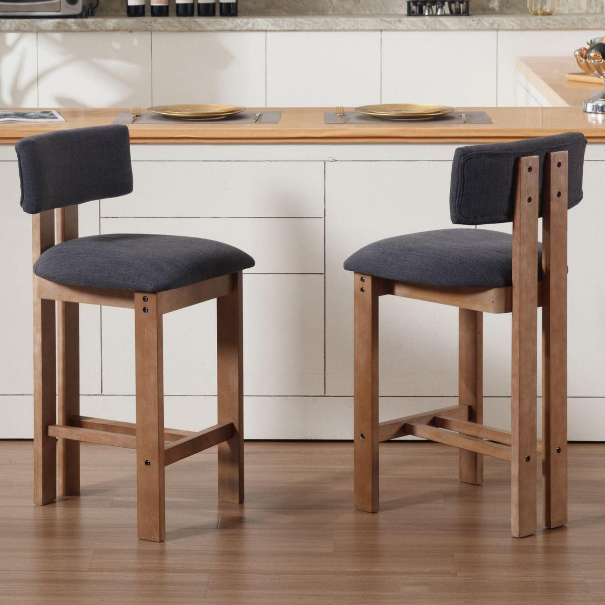 Holz Barhocker Set 2er – Gepolsterte Tresenhocker für Küche & Wohnzimmer