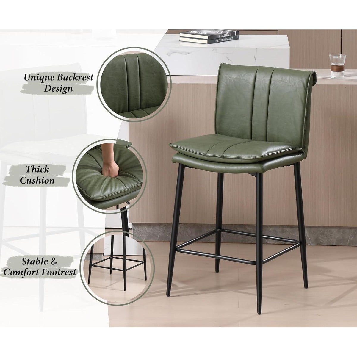 Grüner Barhocker 2er Set –, Metallgestell in Lederoptik