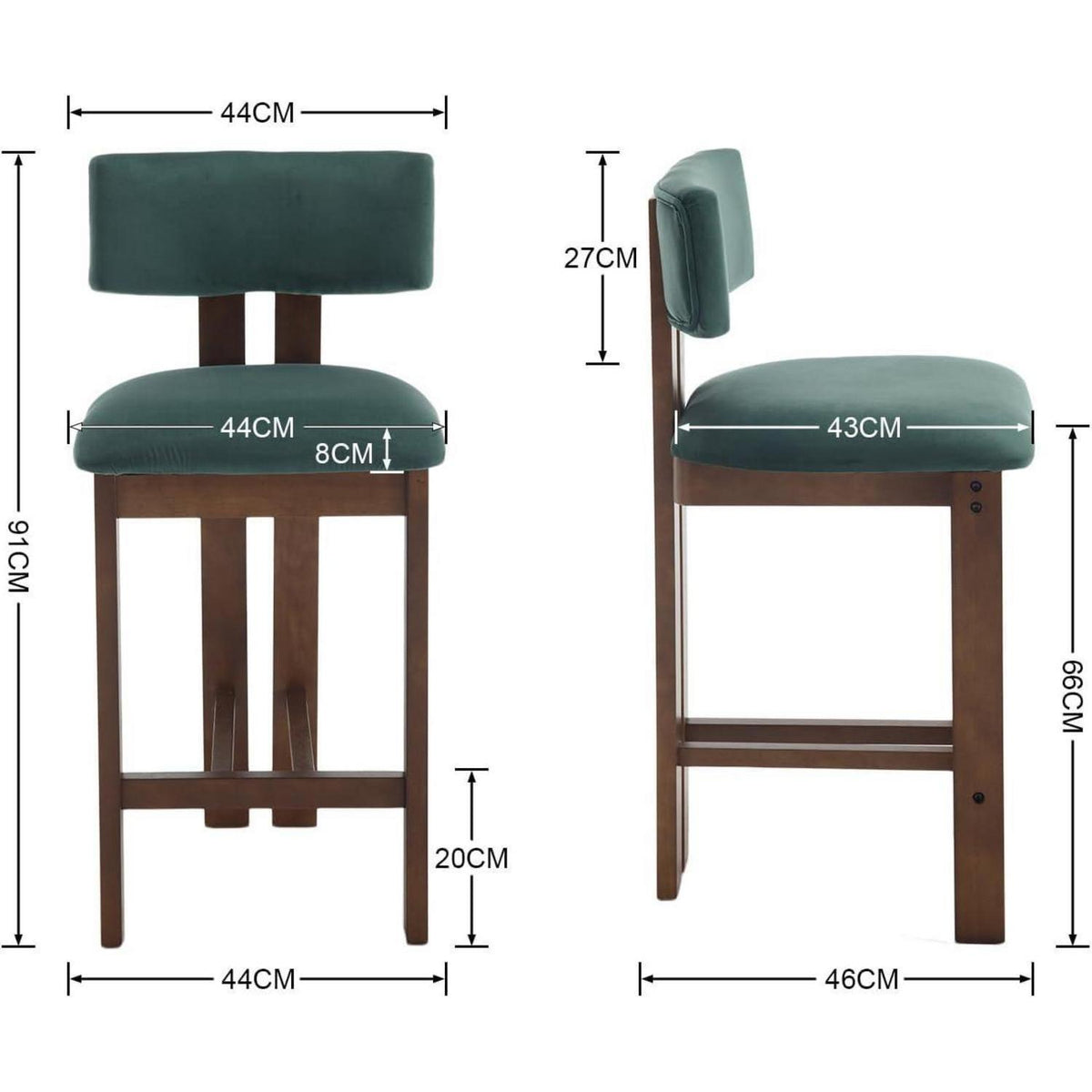 Barhocker Set 2er Samt – Holzbeine, Grün