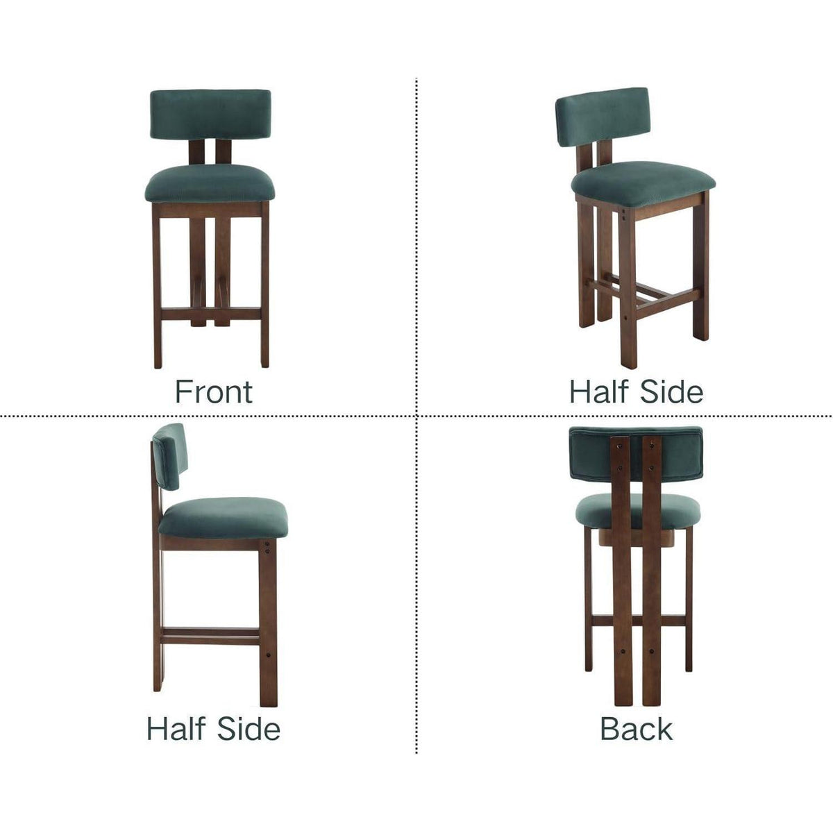 Barhocker Set 2er Samt – Holzbeine, Grün