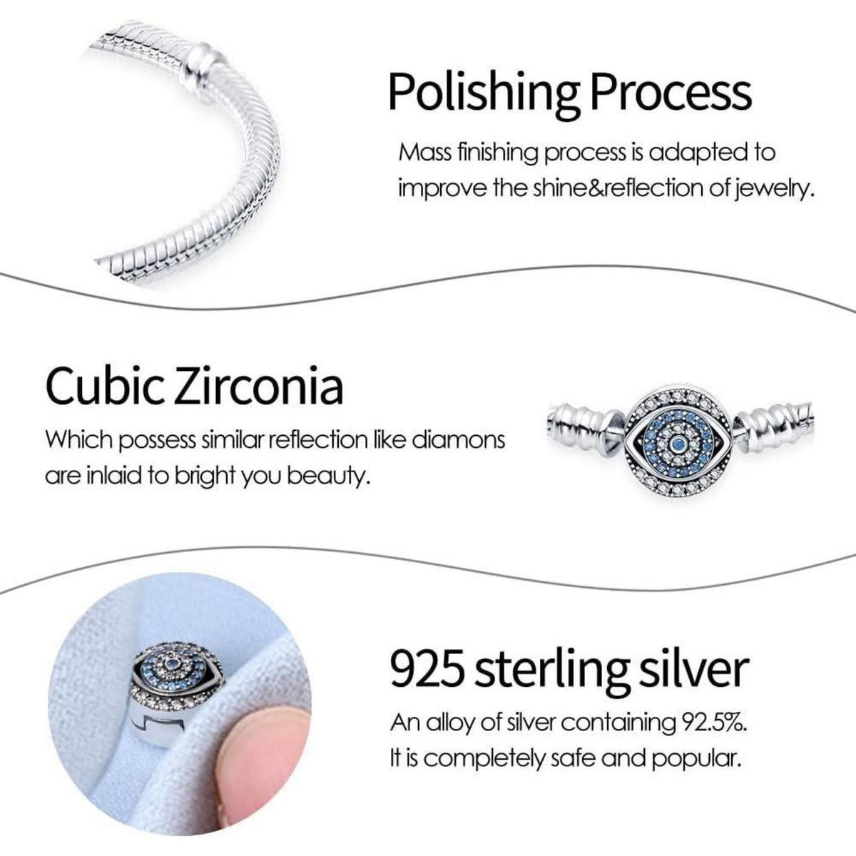 Sterling Silber Schlangen Gliederarmband mit Zirkonia, 19 cm