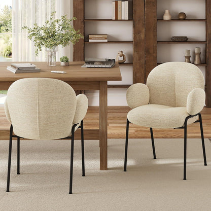 Esszimmerstühle 2er Set Beige mit Armlehne & Leinenbezug