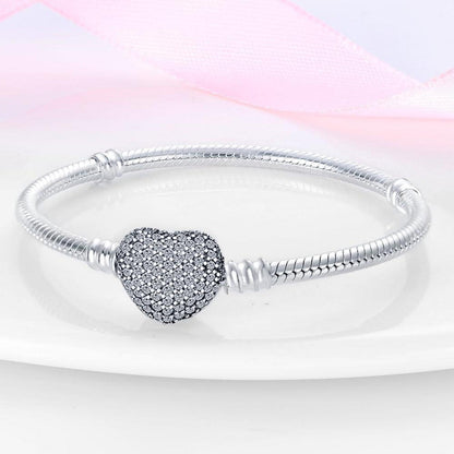 Sterling Silber Schlangen Gliederarmband mit Zirkonia, Damen Love Charm