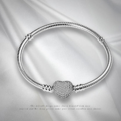 Sterling Silber Schlangen Gliederarmband mit Zirkonia, Damen Love Charm
