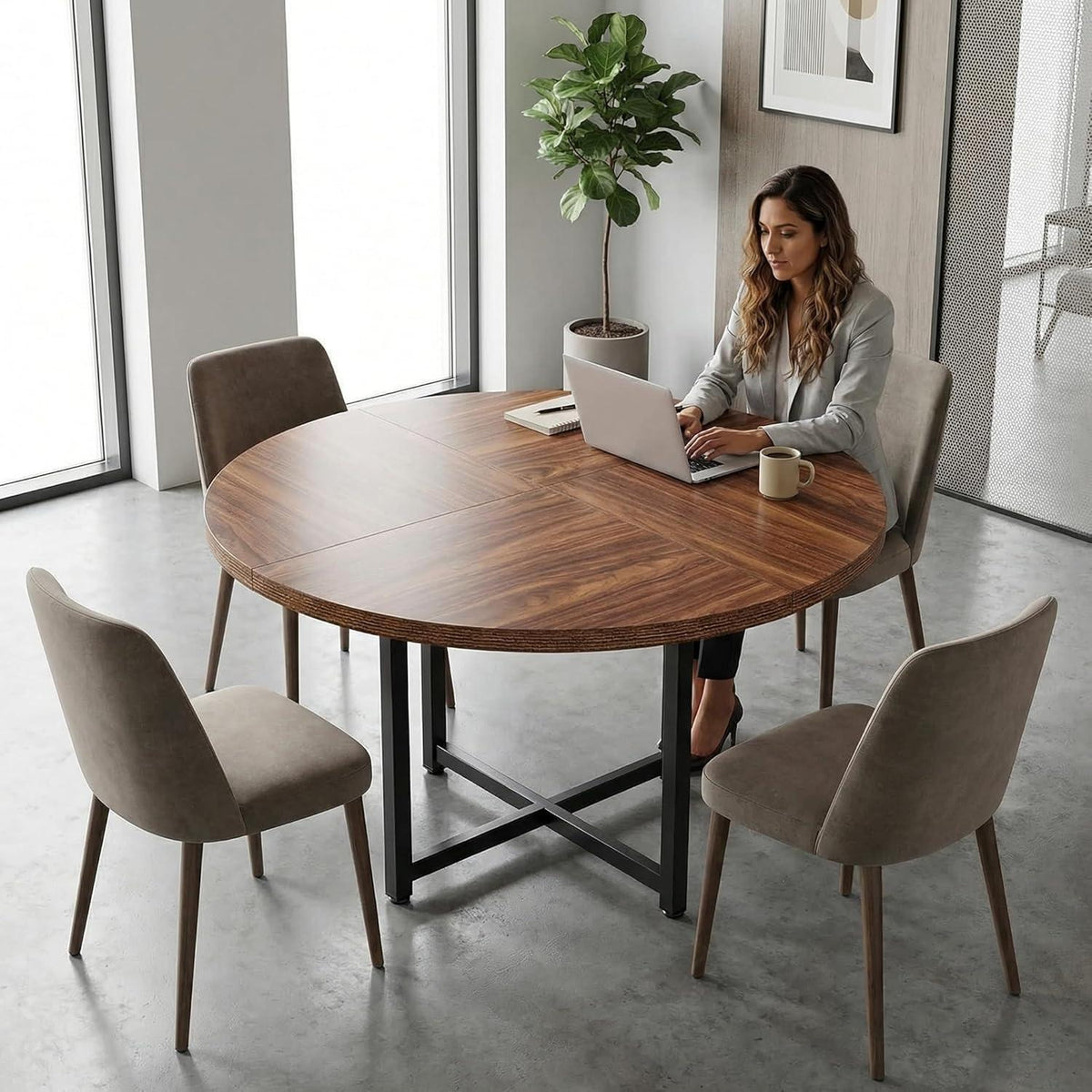Runder Esstisch 120cm – Industrieller Küchentisch Schwarz & Braun
