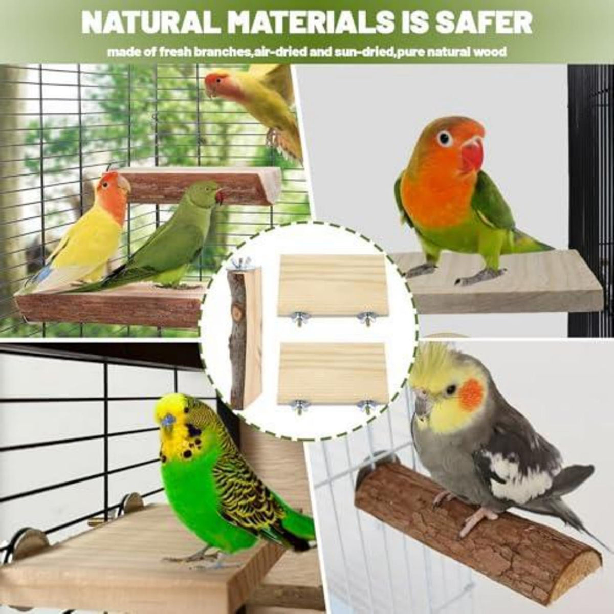 Holz Vogelkäfig Sitzstangen Set mit Plattformen