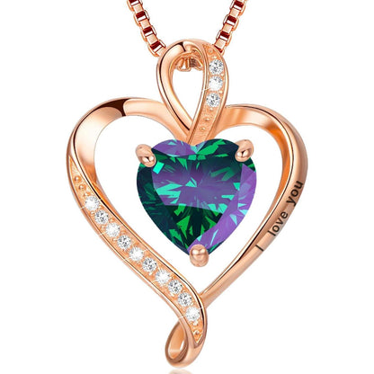 Silber Herz Kette Damen "I love you" mit Geburtsstein