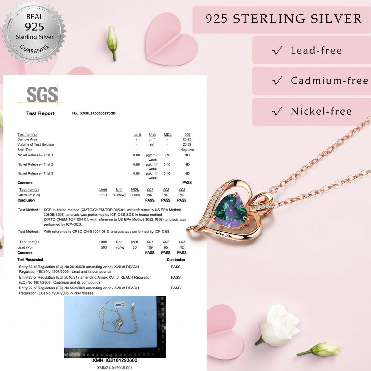 Silber Herz Kette Damen "I love you" mit Geburtsstein
