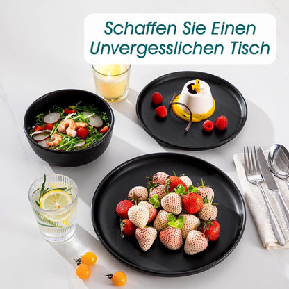 Steingut Geschirrset 12tlg für 4 Personen, Schwarz