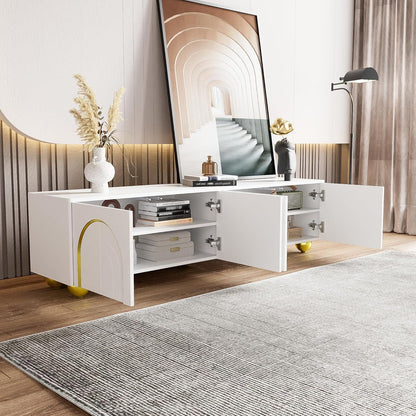 TV-Schrank Weiß mit goldenen Verzierungen & runden Beinen