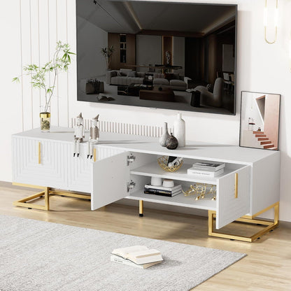 TV-Lowboard weiß mit goldenen Akzenten | 170x40x45.5cm