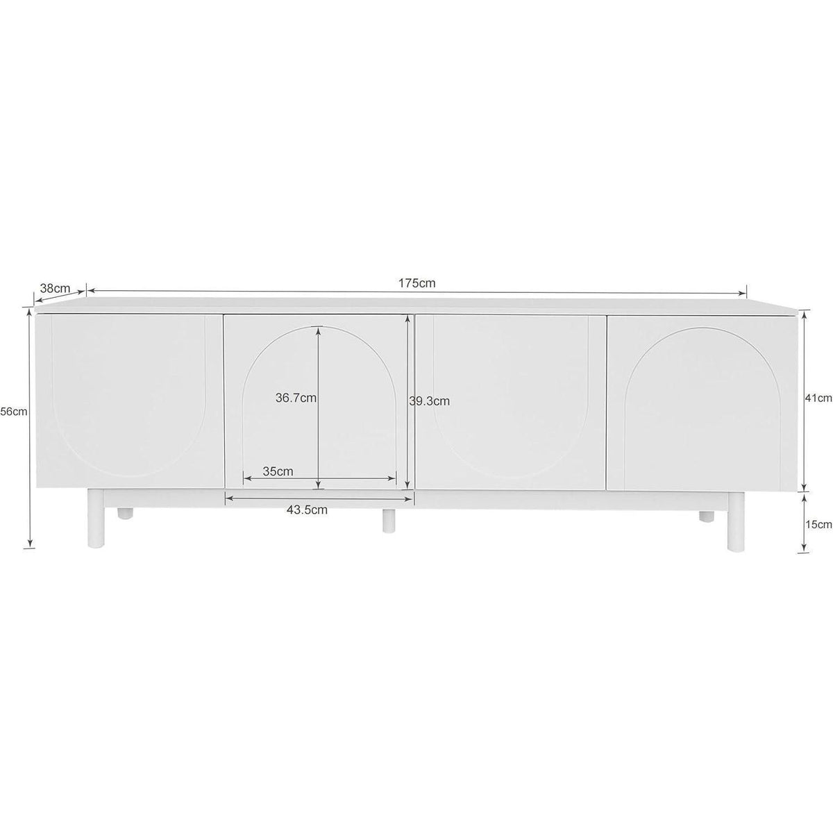 175cm TV-Kommode Weiß | Lowboard mit verstellbaren Einlegeplatten