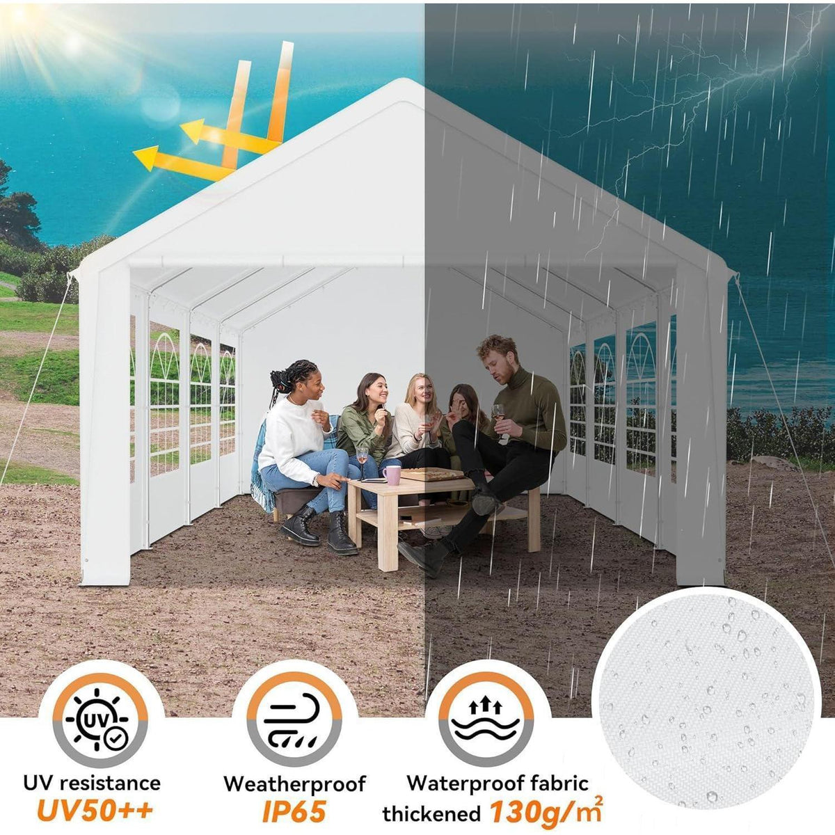 Party Zelt 4x8m Weiß – Wasserdicht & Stabil für Garten & Events