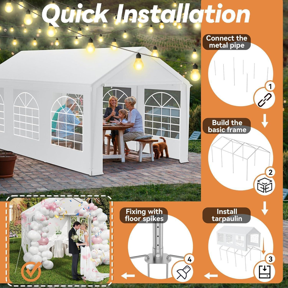 Party Zelt 3x6m Weiß – Wasserdicht & Stabil für Garten & Events
