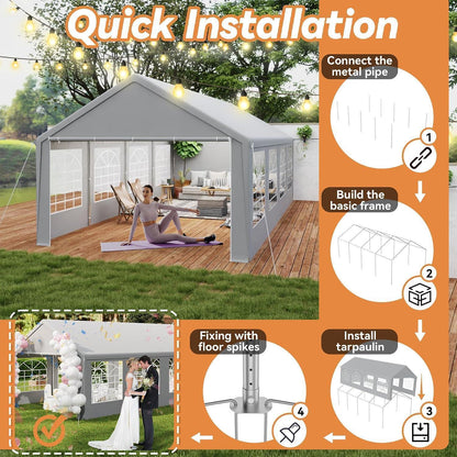 Party Zelt 4x8m Grau – Wasserdicht & Stabil für Garten & Events