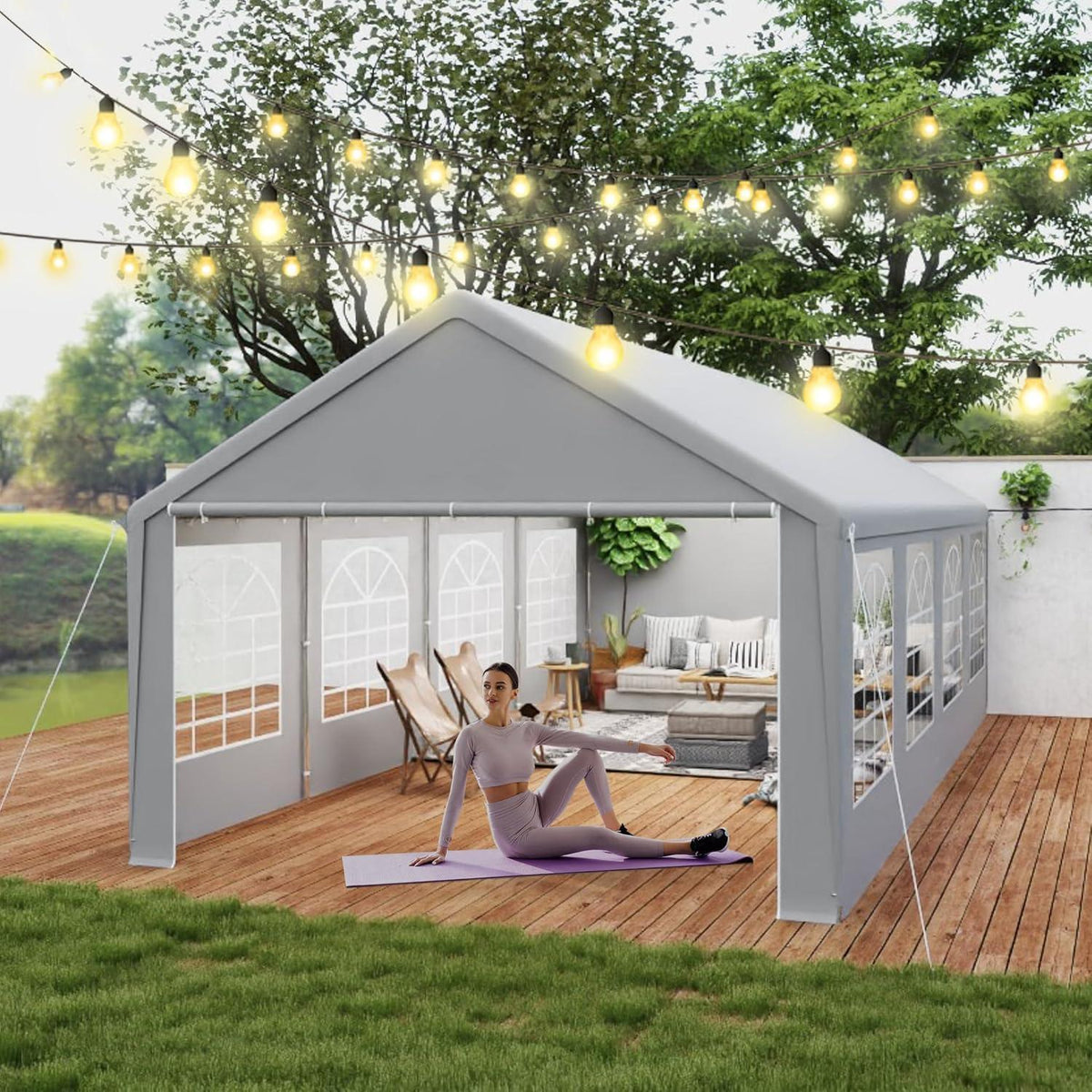 Party Zelt 4x8m Grau – Wasserdicht & Stabil für Garten & Events