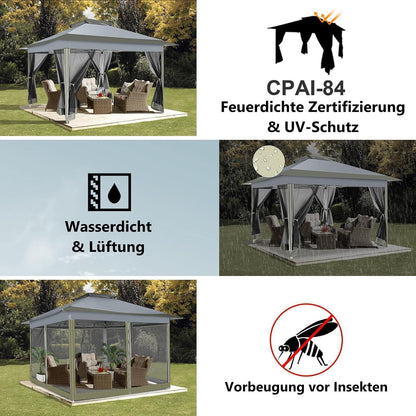 3x3 Pop Up Pavillon wasserdicht mit Moskitonetz & Seitenwänden