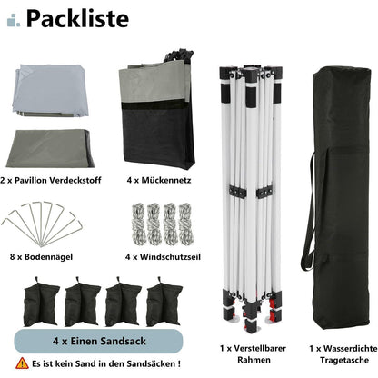 3x3 Pop Up Pavillon wasserdicht mit Moskitonetz & Seitenwänden