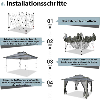 3x3 Pop Up Pavillon wasserdicht mit Moskitonetz & Seitenwänden