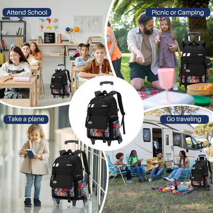 3er-Set Schulranzen mit Rollen – Trolley Rucksack für Kinder