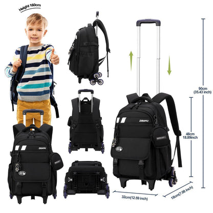 3er-Set Schulranzen mit Rollen – Trolley Rucksack für Kinder