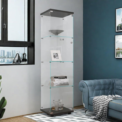 Glasvitrine mit Schloss & 4 Regalen – Schwarz