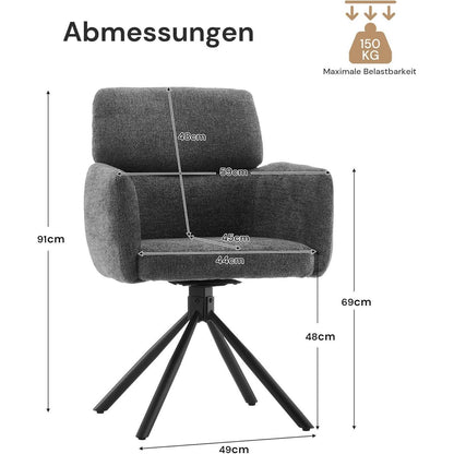 Drehbarer Esszimmerstuhl mit Armlehnen – Grau